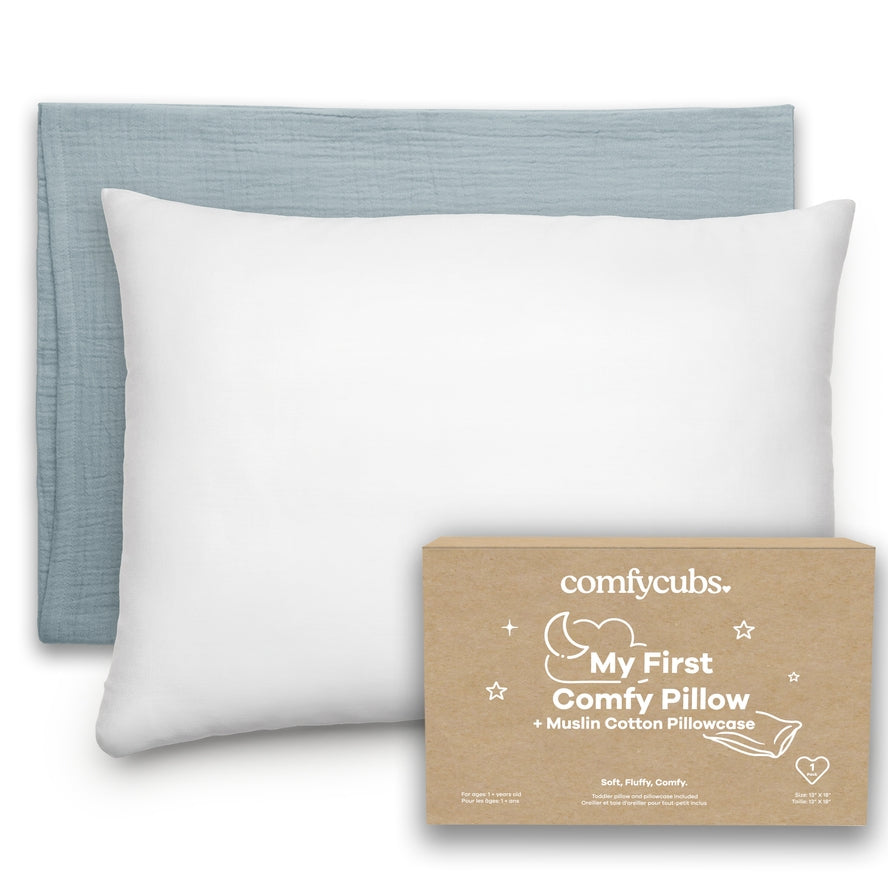 Comfy Cubs Toddler Pillow with Soft Muslin Cotton Pillowcase