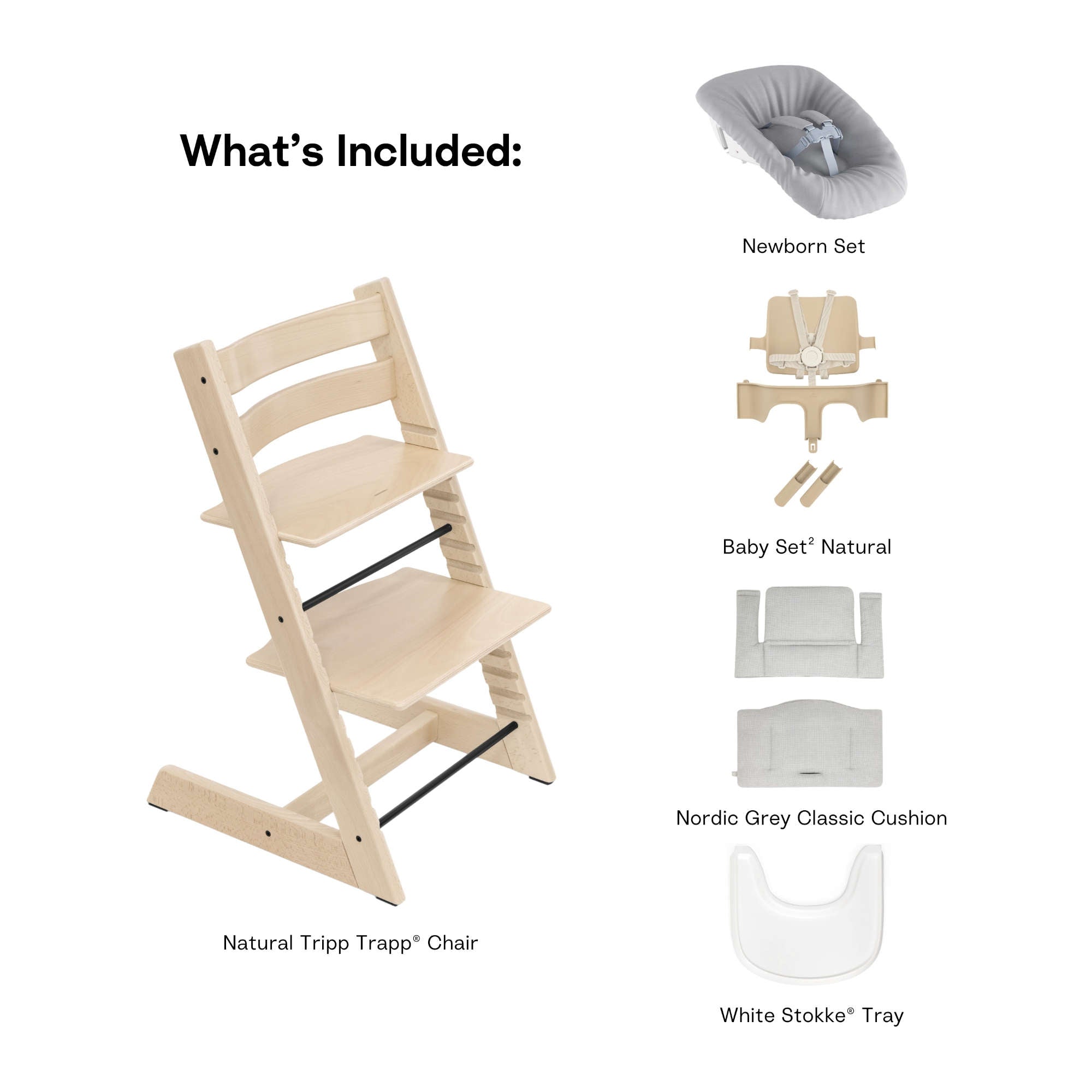 Stokke Tripp Trapp® High Chair² with Cushion, Newborn Set + Stokke Tray