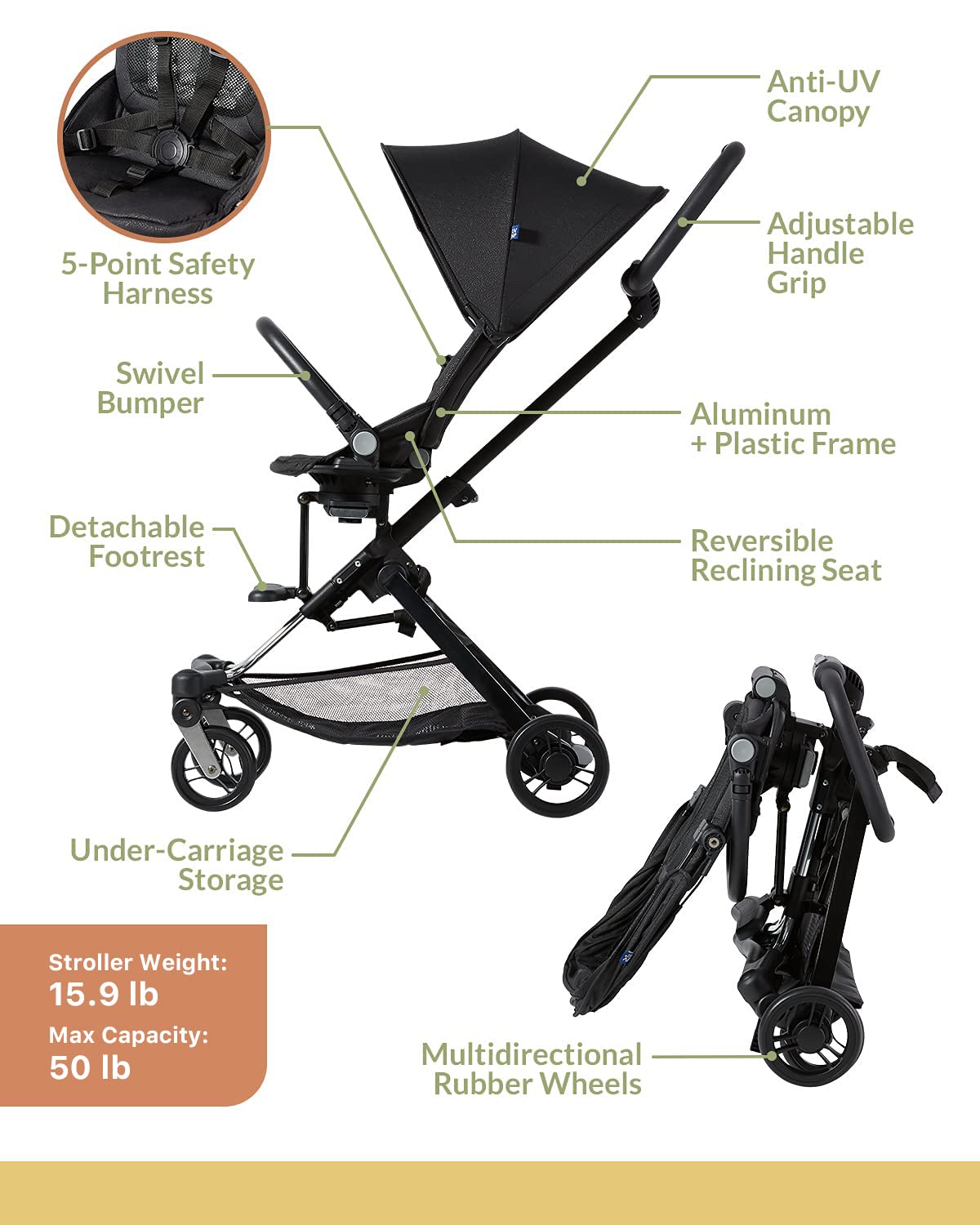 Unilove On The Go 2-in-1 Lightweight Stroller