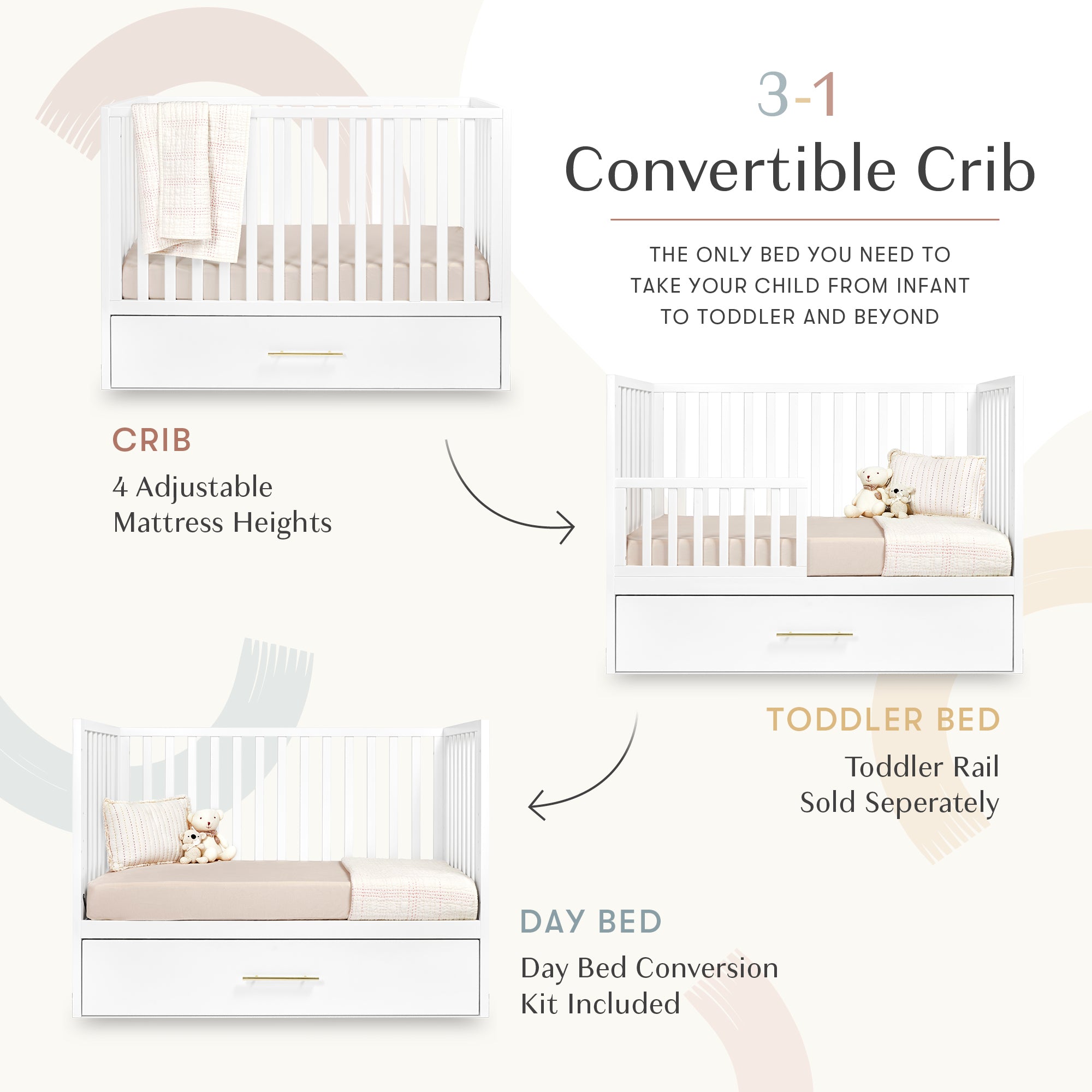 HushCrib 3-in1 Convertible Crib With Trundle