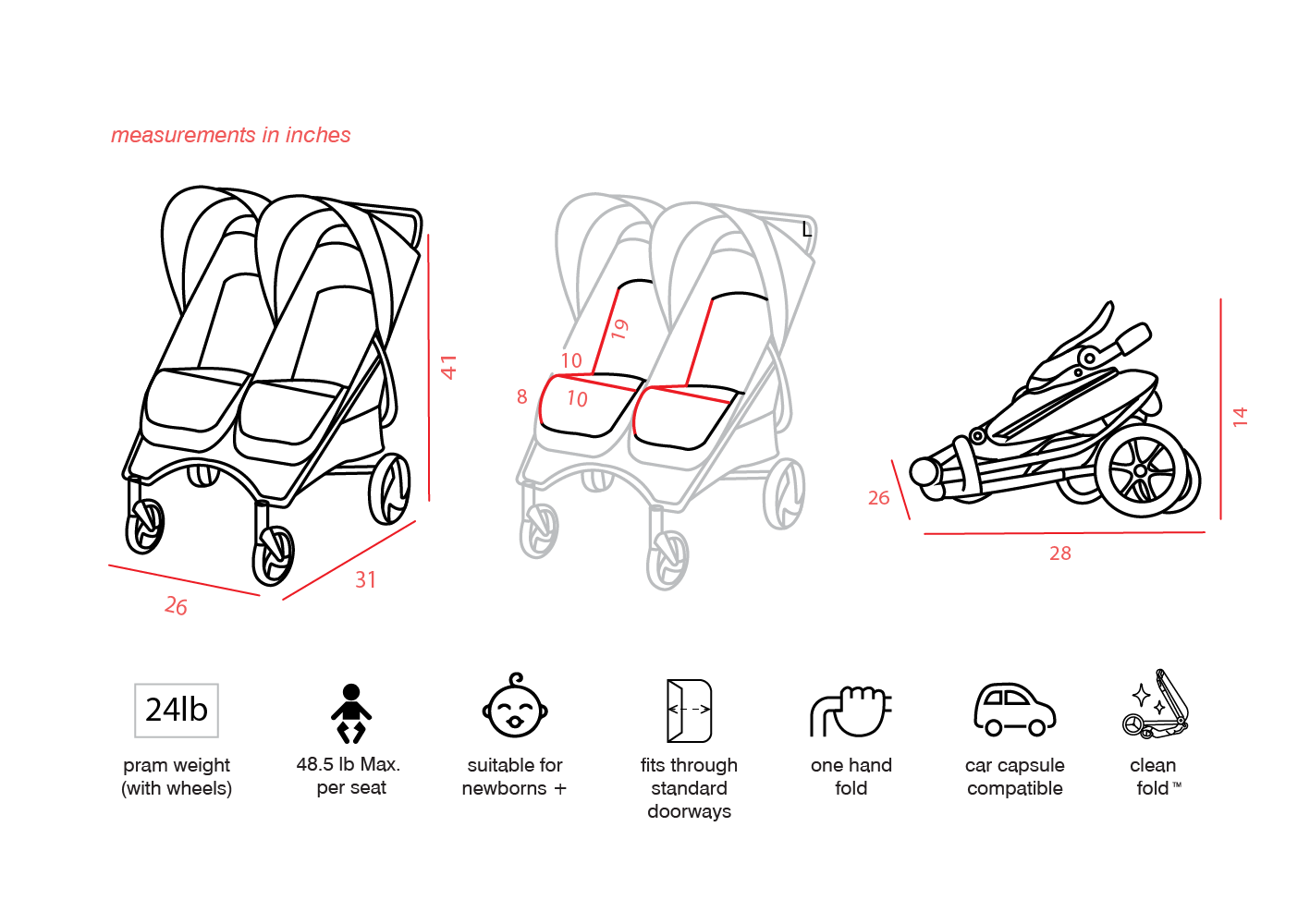 Valco Baby Slim Twin Double Stroller With Bumper Bar