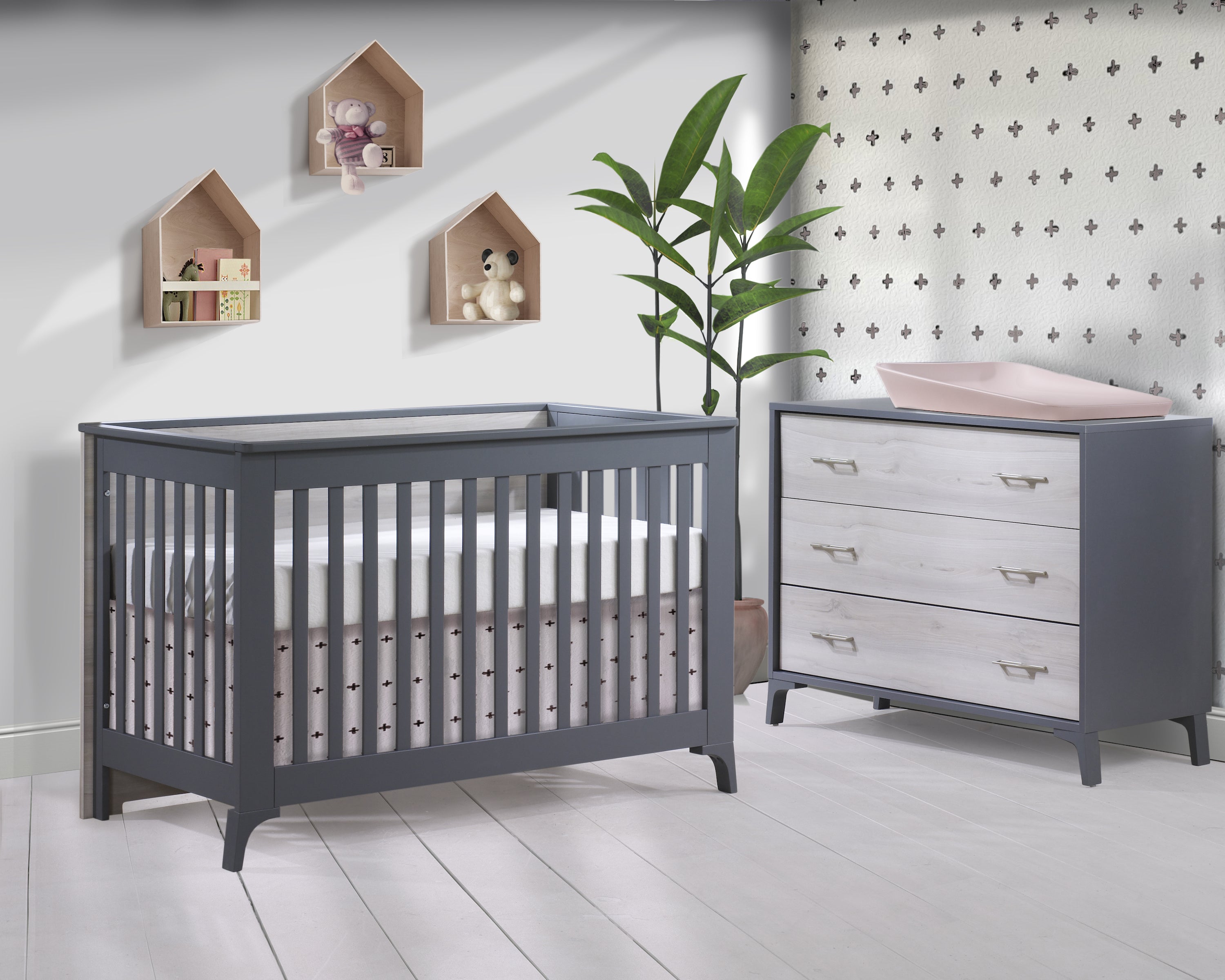 Tulip - Metro Convertible Crib and 3 Drawer Dresser XL