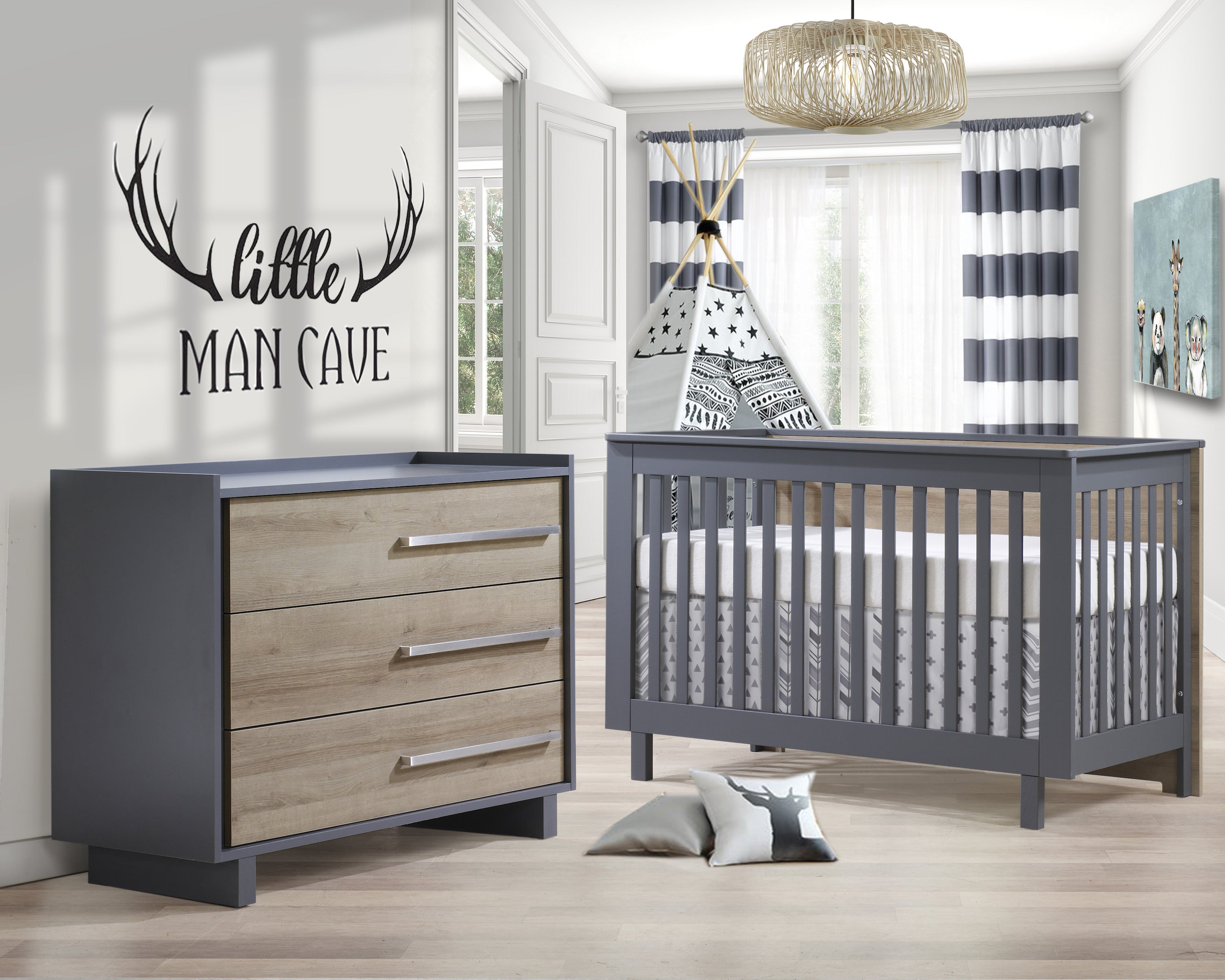 Tulip Urban Collection Convertible Crib and 3 Drawer Dresser XL 2-Piece Set