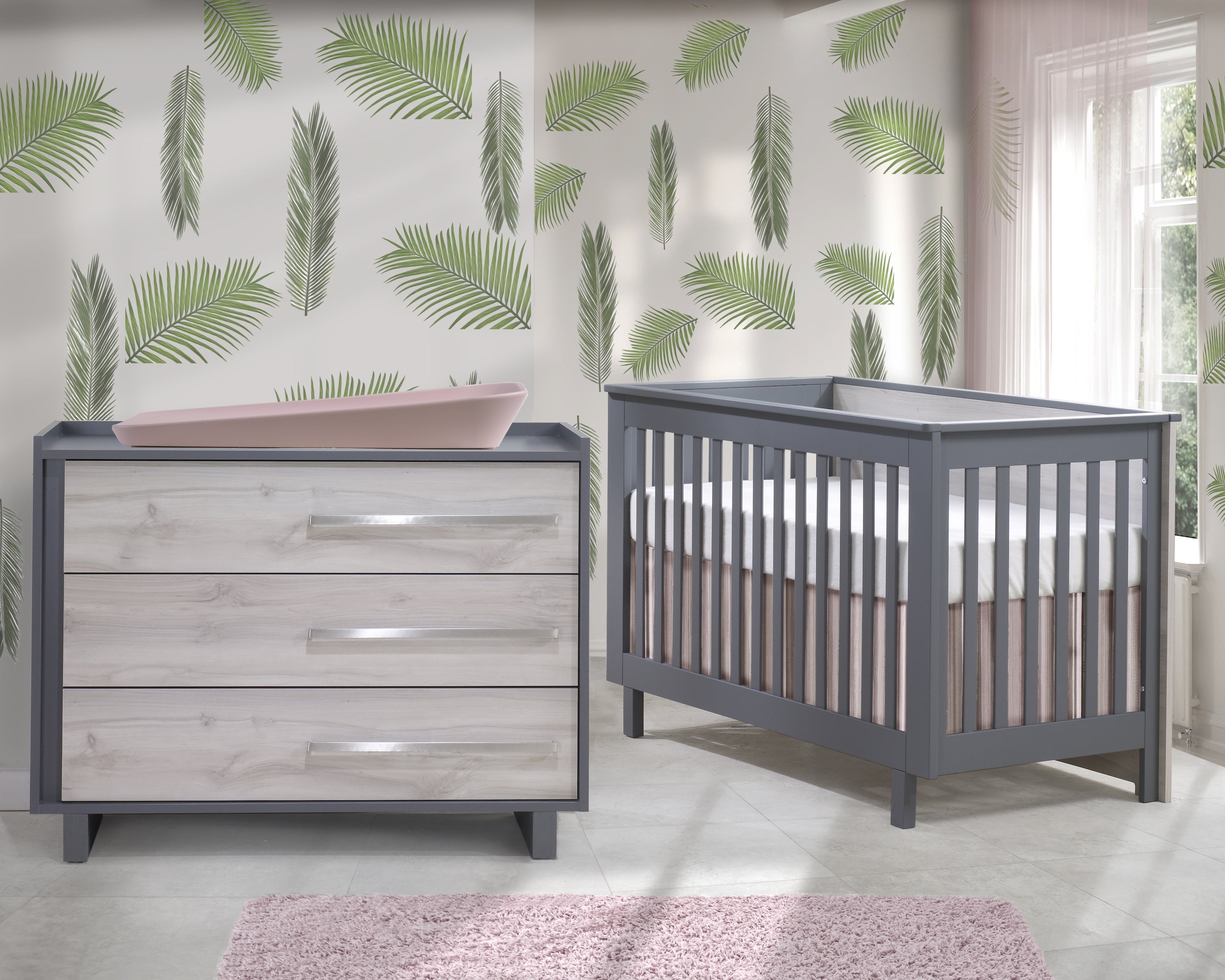 Tulip Urban Collection Convertible Crib and 3 Drawer Dresser XL 2-Piece Set